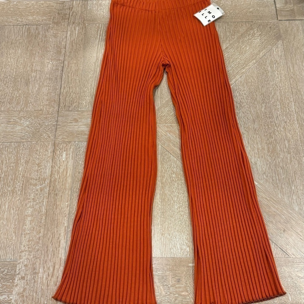 SIMON MILLER MAREK RIBBED STRETCH WIDE LEG TROUSER PANT SZ SML CLR DK ORANGE NWT